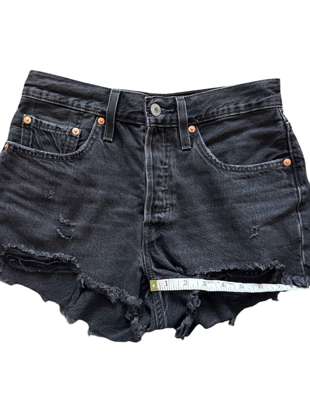 Levi’s 501 Original Cutoff Shorts Black High Rise Denim Shorts Size 26 - Picture 8 of 8